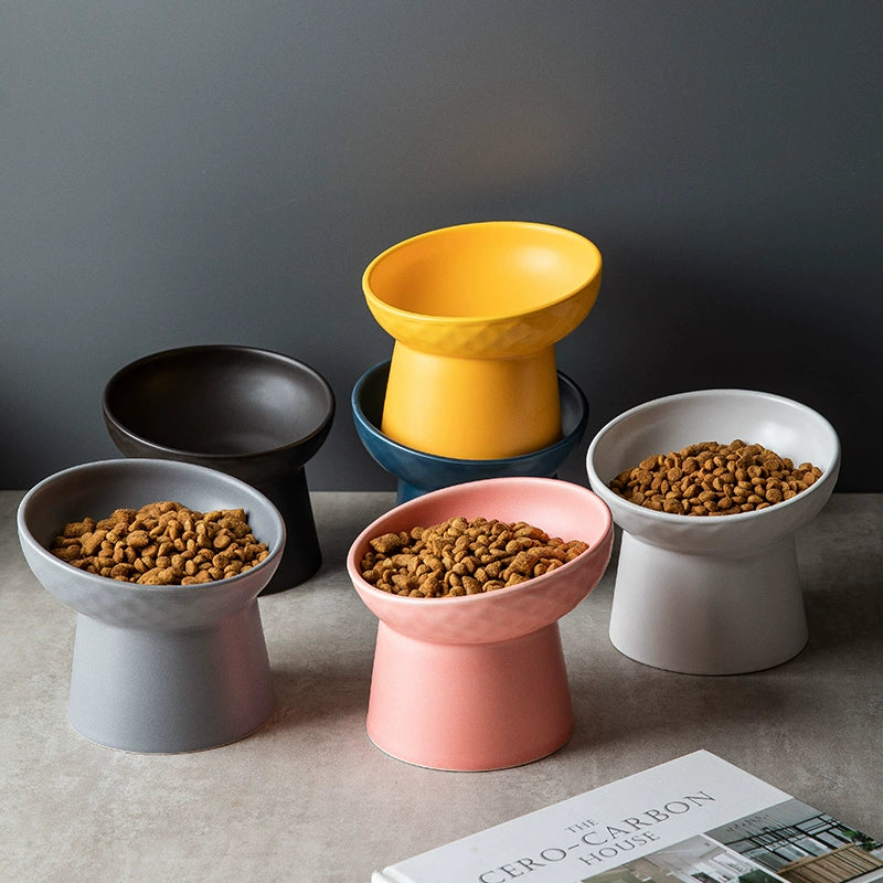 Ceramic High Neck Protection Anti-Black Chin Cat Food Pet Bowl