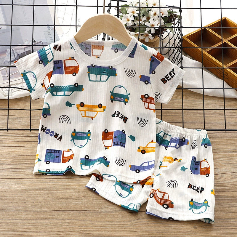 Baby Ice Silk Short Sleeve Thin Pajamas Air Conditioning Clothes Summer Clothes
