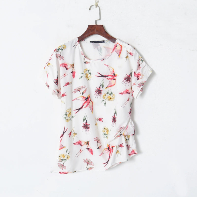 Half-Sleeved Loose Print Top Asymmetric Thin Summer Wear