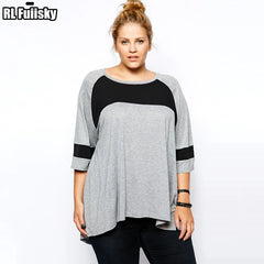 European and American plus Size Contrast Color Casual Loose-Fitting T-shirt