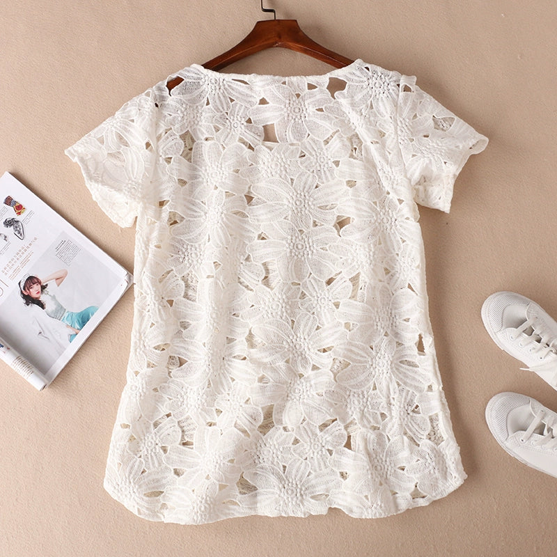 Clear Texture Short-Sleeved Shirt Lace Shirt