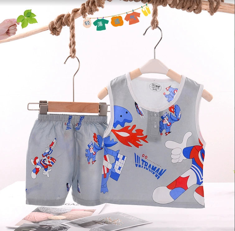 Summer Shorts Poplin Pajamas Baby Homewear Vest