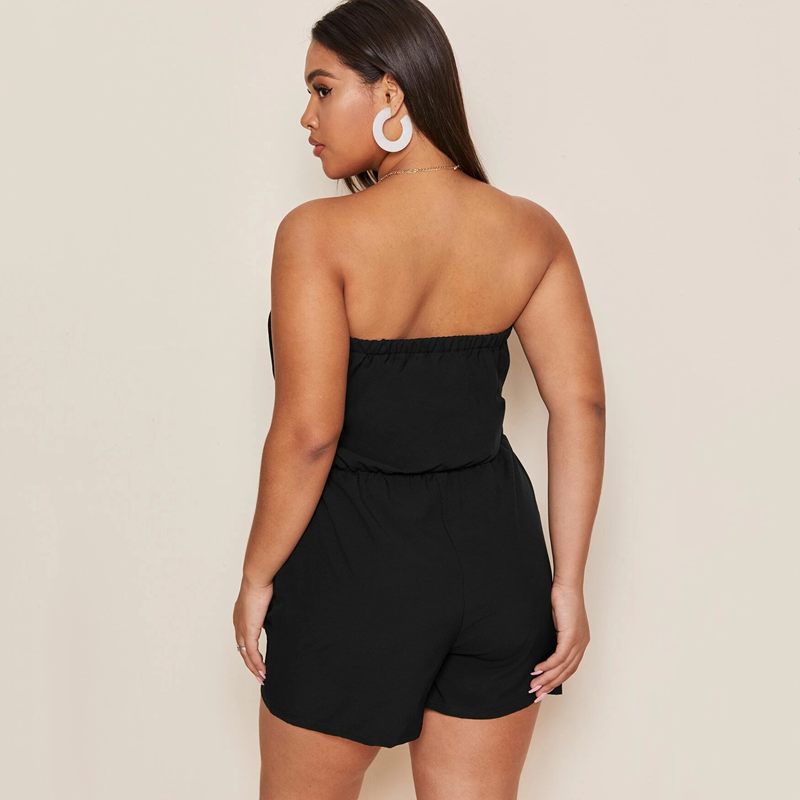 Solid Color Casual One-Piece Shorts plus Size Tube Top