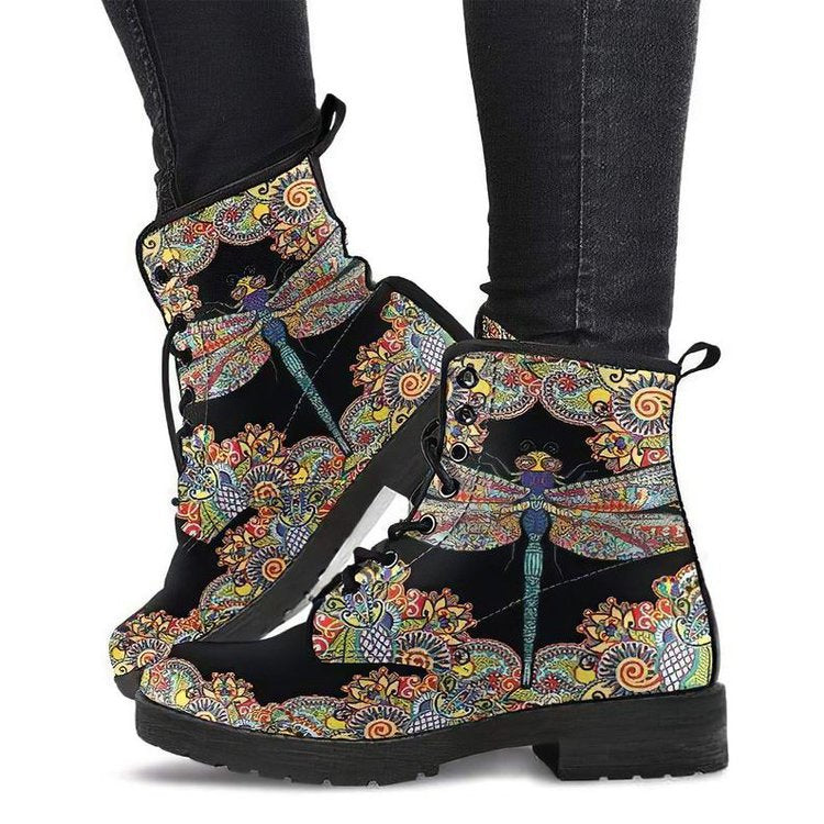 Women's Fashion Simple Printed Leather Tooling Combat Boots