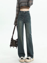 Straight High Waist Vintage Cement Gray Narrow Jeans