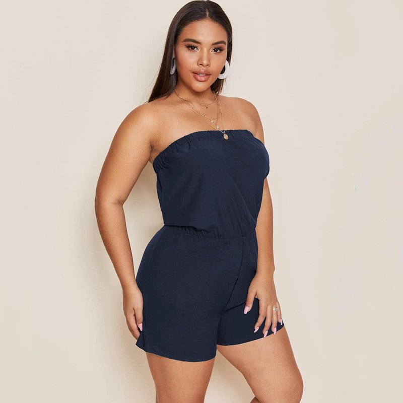 Solid Color Casual One-Piece Shorts plus Size Tube Top