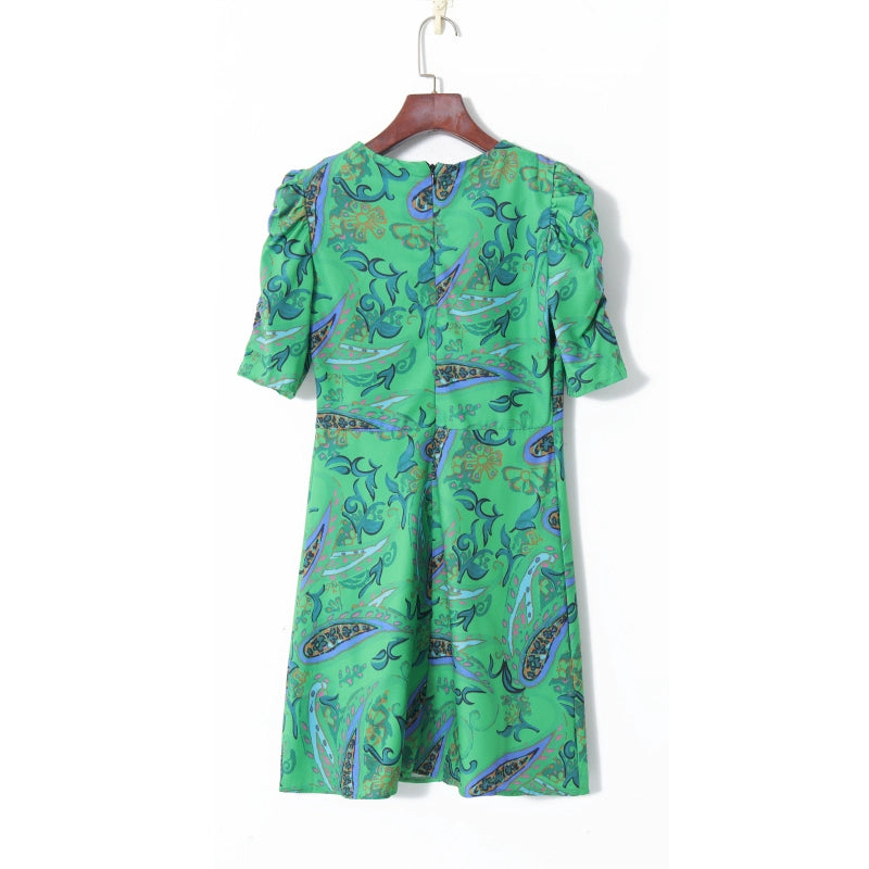 Summer Women's Clothing Retro Print round Neck Pullover All-Match Dress