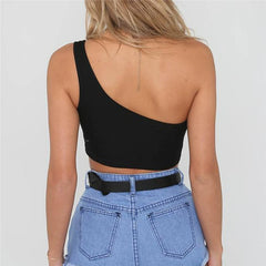 Cotton T One-Shoulder Bare Midriff High Waist Tight Braces