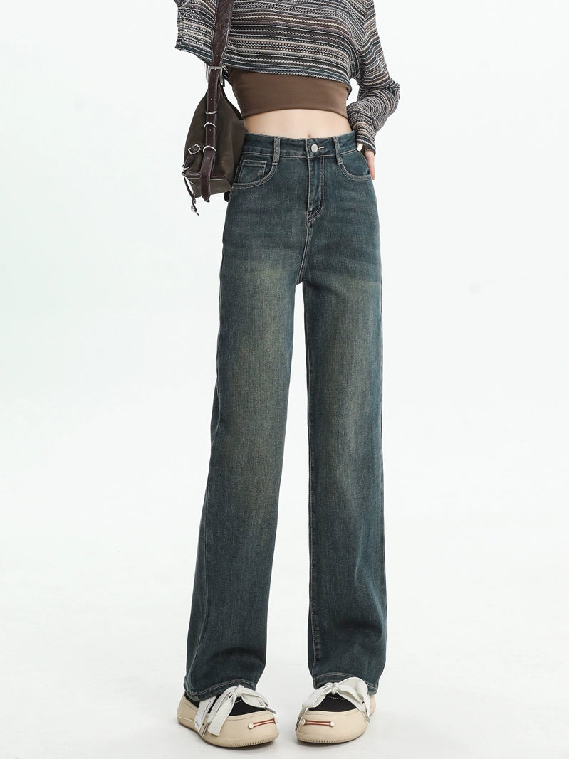 Straight High Waist Vintage Cement Gray Narrow Jeans