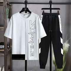 Men's Clothing Full Set Handsome Short Sleeve T-shirt Two-Piece Set Student Clothes Pants