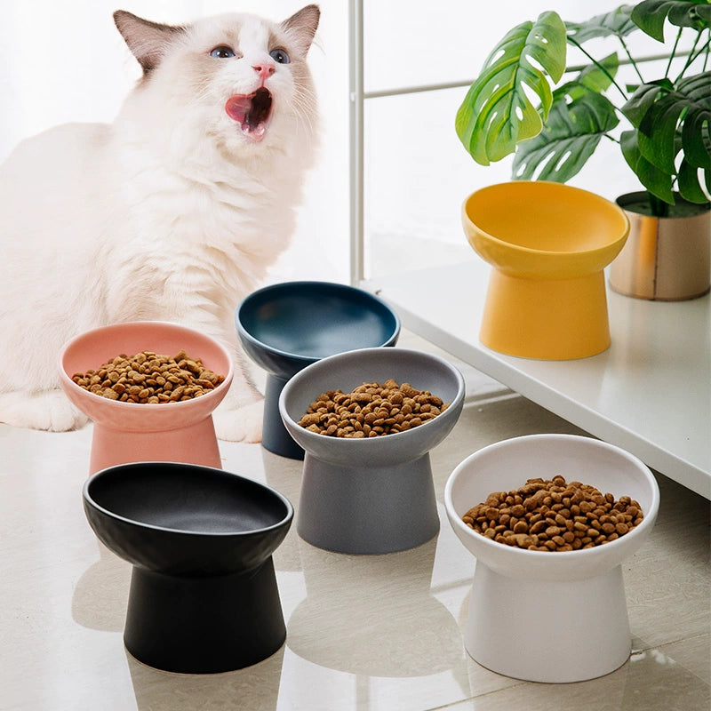 Ceramic High Neck Protection Anti-Black Chin Cat Food Pet Bowl