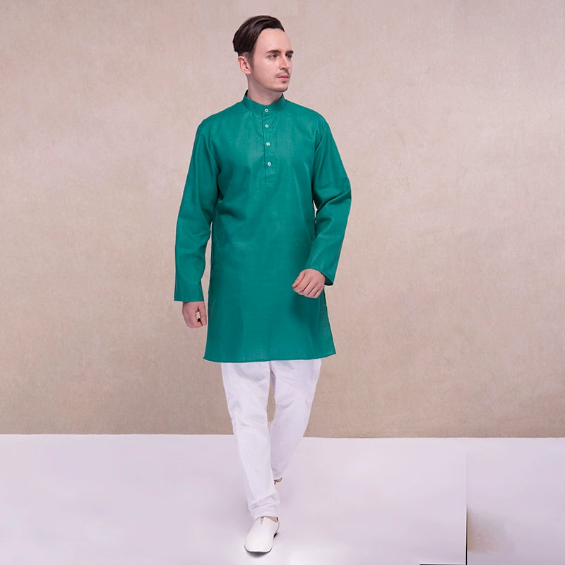 Imported from India Traditional Men's Clothing Ethnic Style Cotton Breathable Clothing Green Mid-Length Thin Loose Long Sleeve