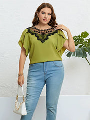 Plus Size Summer Lace Top Women Round Neck Plus Size Blouse