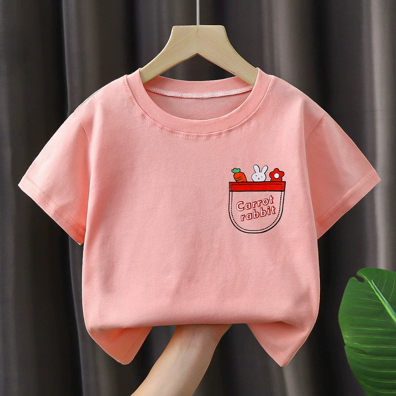 Summer Clothing Kids Pure Cotton T-Shirt Baby Short Sleeve Boys and Girls Bottoming Shirt