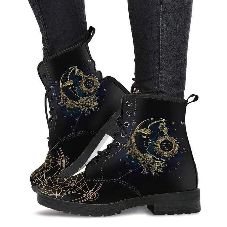 Women's Fashion Simple Printed Leather Tooling Combat Boots