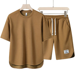 Summer Men Pure Color Open Hairpin Breathable Knee Length Pants Short Sleeve