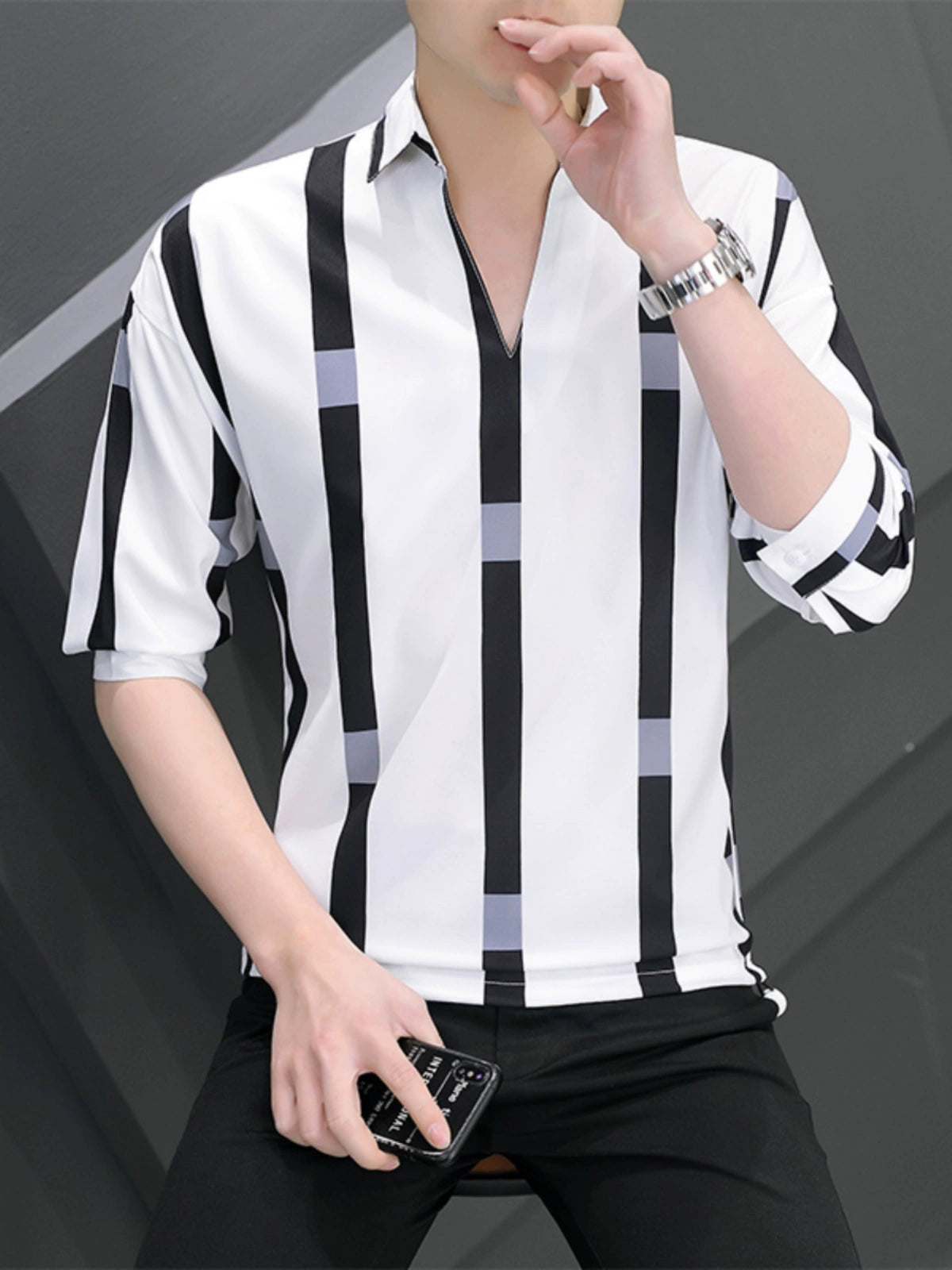 Summer Men's Casual Fashion Imitation Ice Silk Short Sleeve Shirt