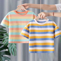 Internet Popular Stripes Children Boys Baby Short Sleeve T-shirt