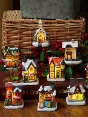 Small Castle House Snow Scene Christmas Festival Desktop Micro Landscape with Light Emitting Shop Decorations