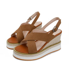 Genuine Leather Summer Thick Sole Roman Fairy Style Wedge Sandals