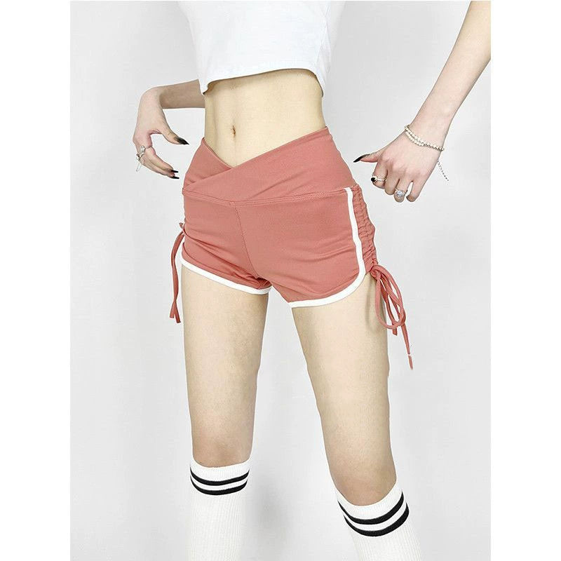 INS Contrast Color Sports Shorts Tight High Waist Drawstring