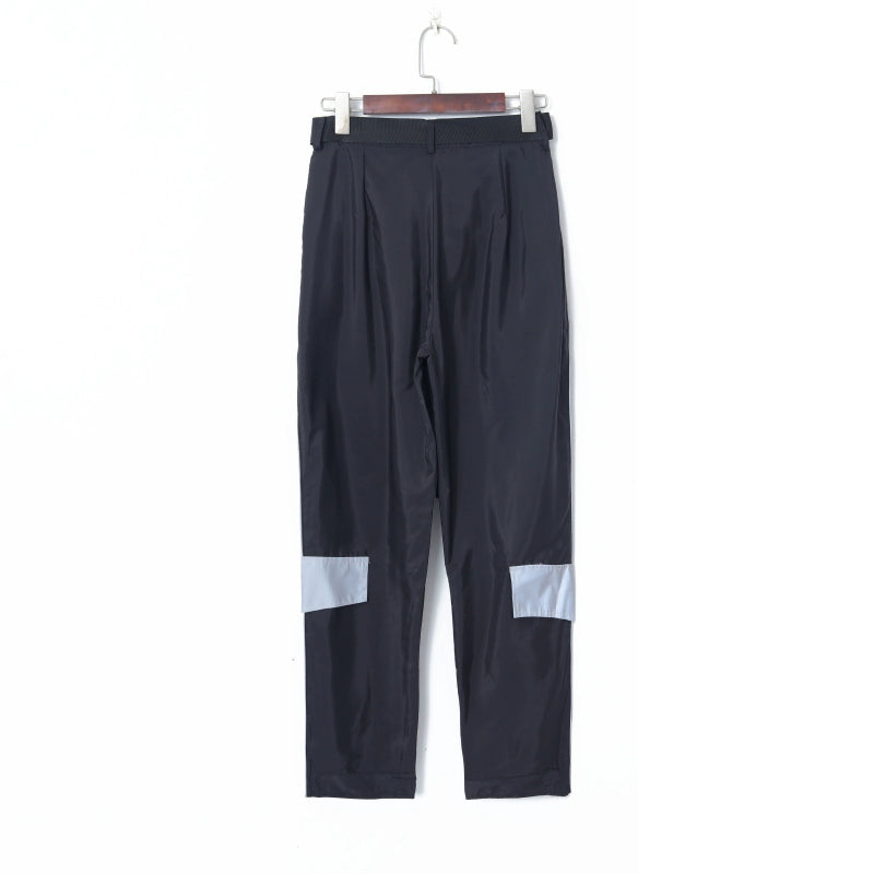 Sports Pants High Waist with Belt Double Pockets Loose Casual Pants