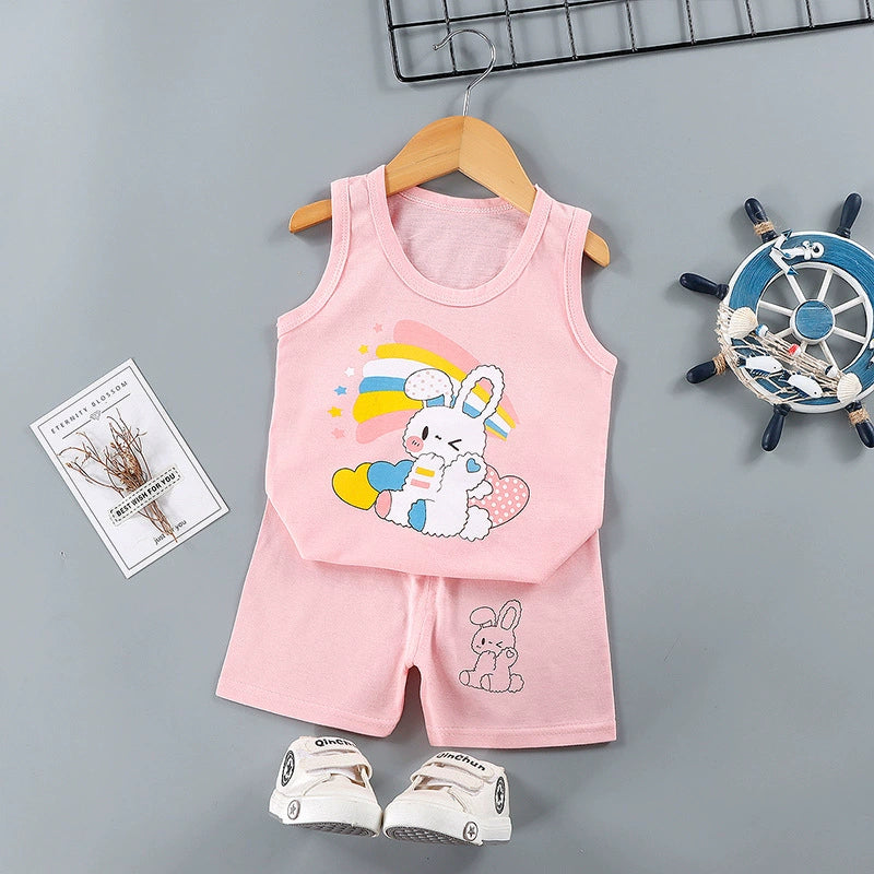 Children's Vest Summer Suit New Boys' and Girls' Shorts Sleeveless Top Baby Pajamas Korean Style Children's Clothing