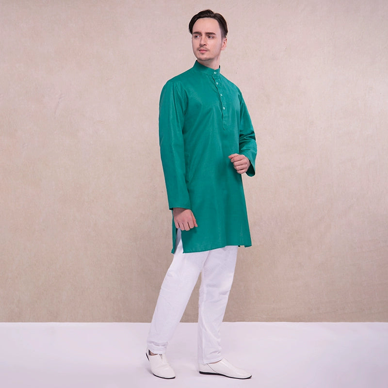 Imported from India Traditional Men's Clothing Ethnic Style Cotton Breathable Clothing Green Mid-Length Thin Loose Long Sleeve