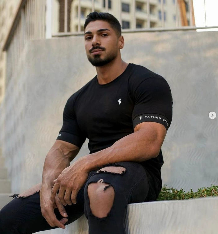 Men's American-Style Solid Color Running Short Sleeve t shirt