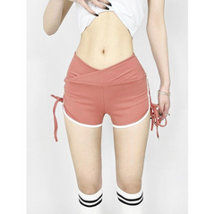 INS Contrast Color Sports Shorts Tight High Waist Drawstring
