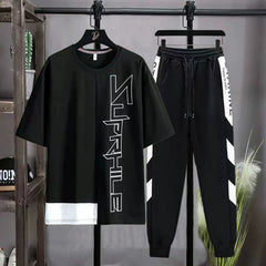 Men's Clothing Full Set Handsome Short Sleeve T-shirt Two-Piece Set Student Clothes Pants