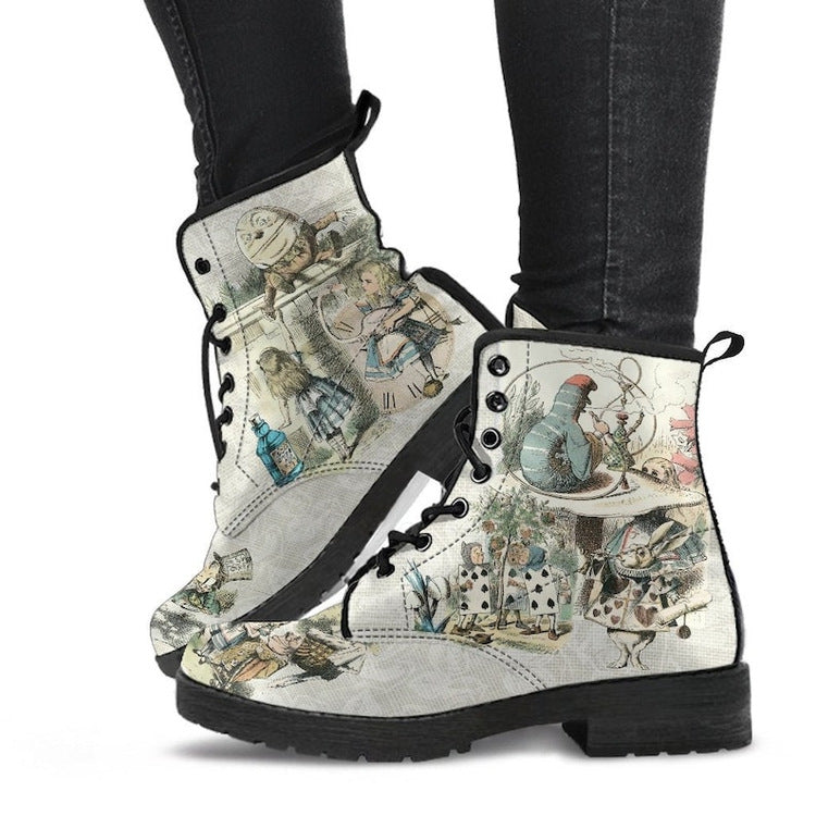 Women's Fashion Simple Printed Leather Tooling Combat Boots