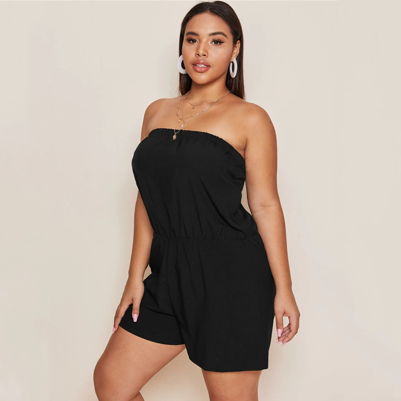 Solid Color Casual One-Piece Shorts plus Size Tube Top