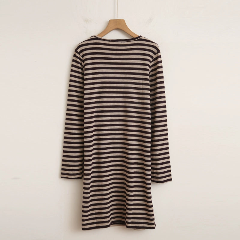 Vintage Stripe round Neck Underwear Long Sleeved Top T-shirt