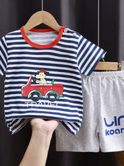 Summer Pure Cotton Boys and Girls Pajamas Cartoon T-shirt