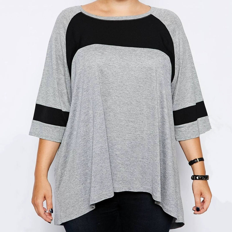 European and American plus Size Contrast Color Casual Loose-Fitting T-shirt