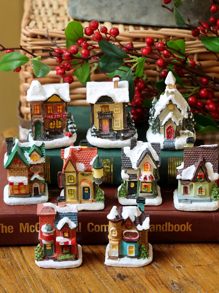 Small Castle House Snow Scene Christmas Festival Desktop Micro Landscape with Light Emitting Shop Decorations