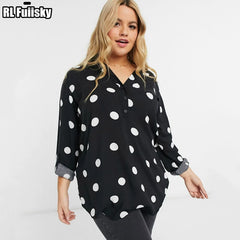 Polka Dot Print Half-Open Collar Plus Size Ladies Casual Loose Shirt