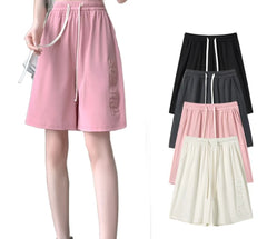 Half Length Pink Ice Silk Thin Loose Straight Casual Shorts