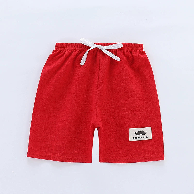 Thin Children's Clothing Half Length Beach Slub Cotton Shorts