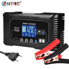 Car Battery Charger LCD Automatic Pulse Repair Charger for Motorcycle Lead-Acid Lithium LiFePO4 AGM Wet Battery