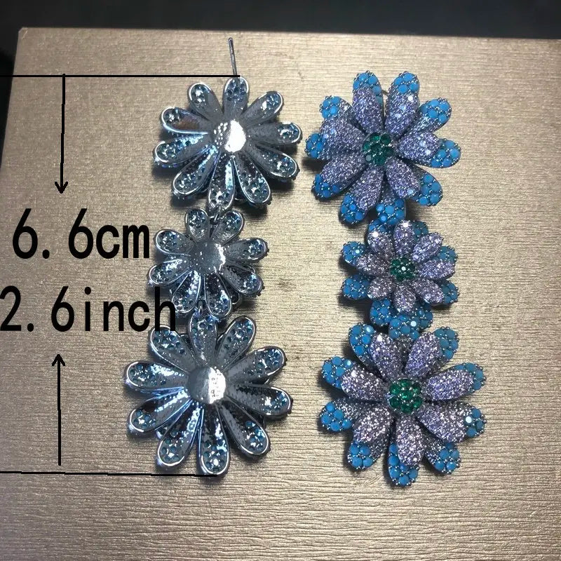 Bilincolor Luxury Blue Flower Earrings for Women Wedding Jewelry Gift