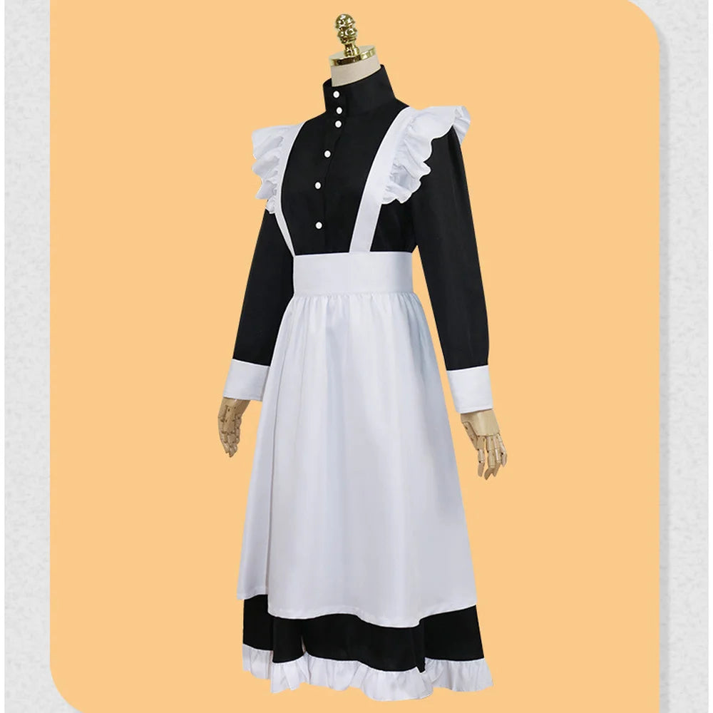 Anime Jujutsu Kaisen Gojo Satoru Men's Maid Dress Anime Cosplay Restaurant Long Style Apron Dresses Black White Long Skirt