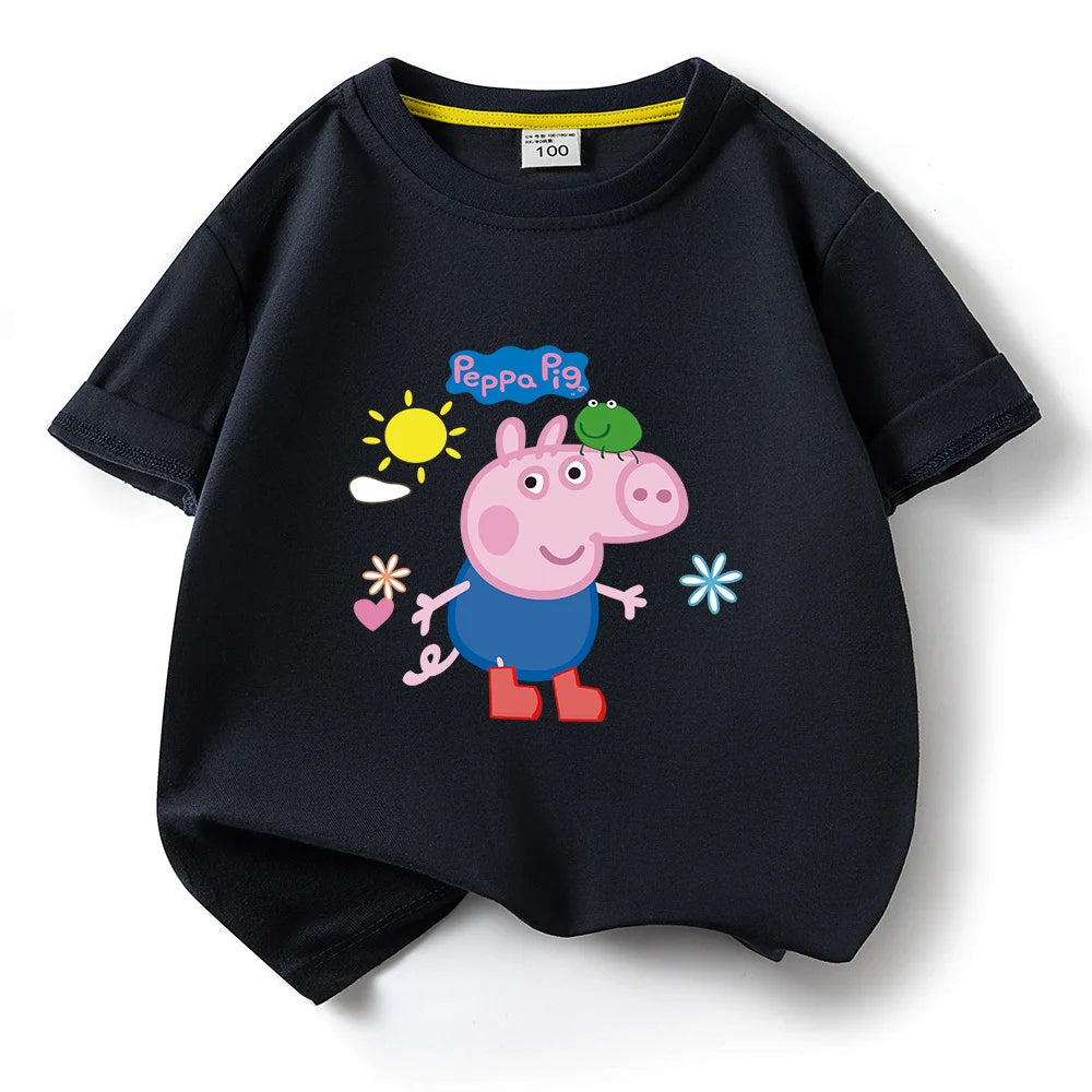 Kids T-shirt Clothes Peppa Pigs Girl Boy Short Sleeve Summer Tee Clothes Tops Cartoon Printing Children Shirt Birthday Gift