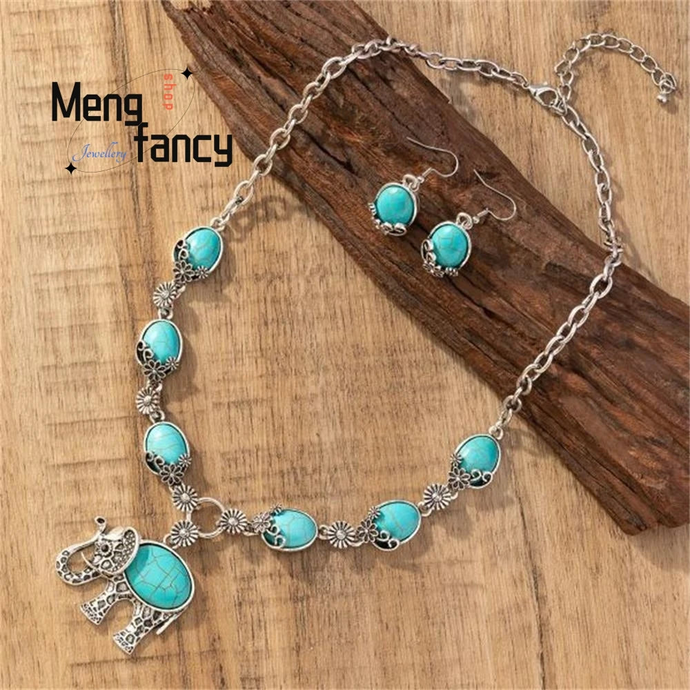 Jewellery Vintage Fashion Elegant  Exquisite Turquoise Pendant Necklace Earrings Holiday Gift