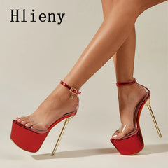 Hlieny Summer PVC Transparen Open Peep Toe Platform High Heels Buckle Strap Sandals