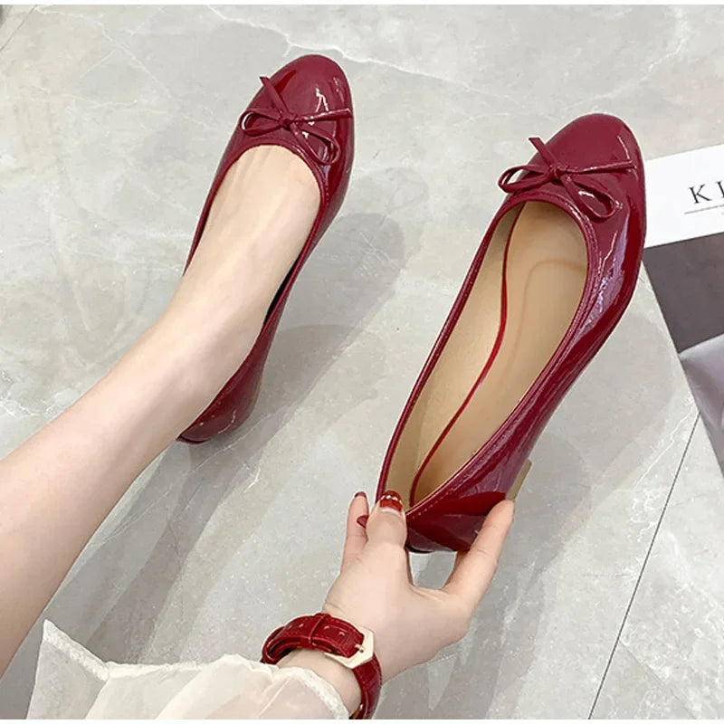 Women's Casual Patent Leather Korean Shoes Ladies Bowknot Shallow Elegant Female Moccasins Summer Autumn Flats Shoe 2023