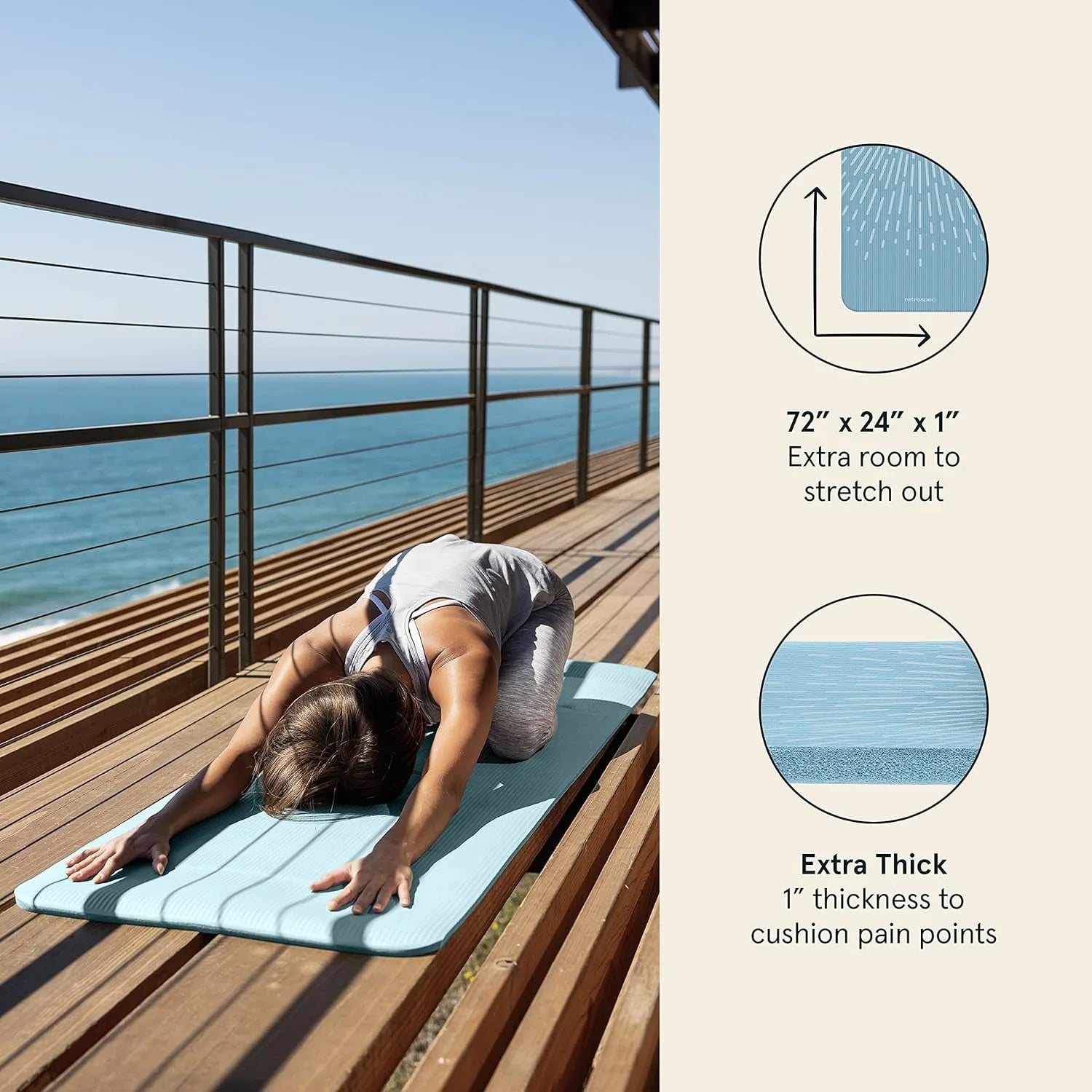 Retrospec Solana Yoga Mat 1" Thick w/Nylon Strap for Men & Women - Non Slip Yoga Pilates Stretching