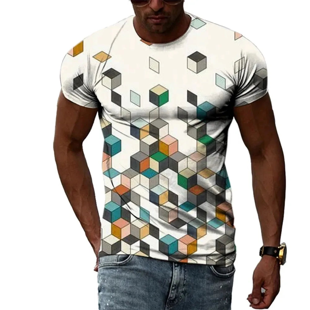 Trend Personalized Men's T-shirt 3D Geometric Three-dimensional Graphic Printing Short-sleeved Fashion Sports