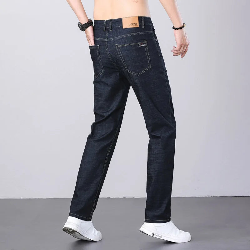 Summer Ultra-Thin Men's Jeans Classic All-Match Slim Straight Leg Elastic Denim Trousers